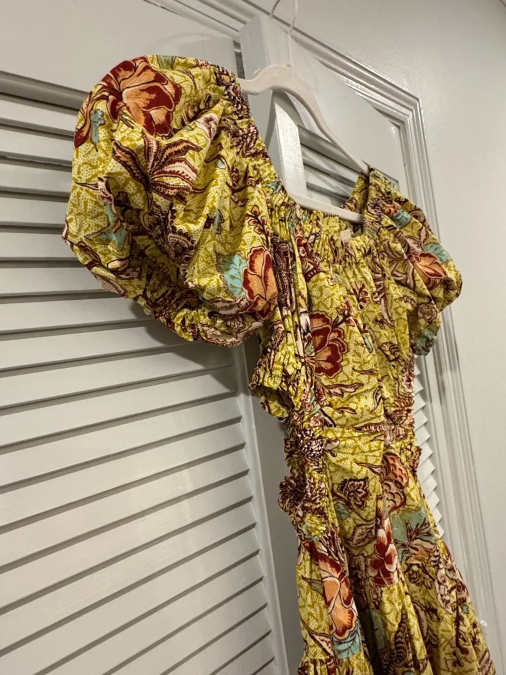 Ulla Johnson Yellow Floral Midi Dress with Puff Sleeves - Picture 4 of 10